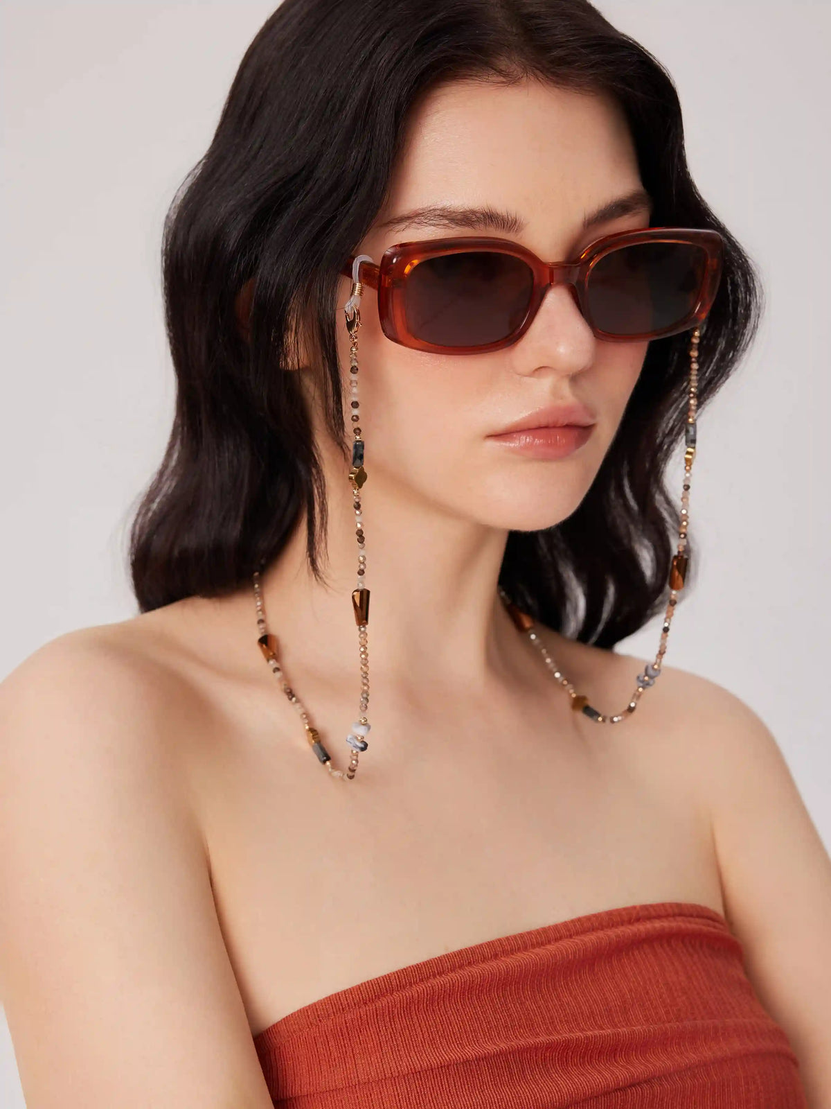 STONE & METAL DECOR BEADED GLASSES CHAIN