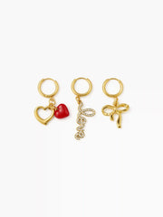 3PCS BOW & HEART & LOVE RHINESTONE 18K GOLD PLATED STAINLESS STEEL SHOE CHARM SET