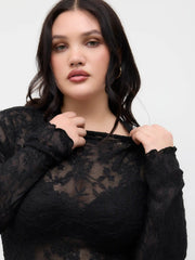 Lace Stand Collar Lettuce Trim Top Curve & Plus