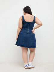 Stretch Denim Square Neck Zipper Dress Curve & Plus