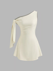 Asymmetrical Neck Knotted Mini Dress