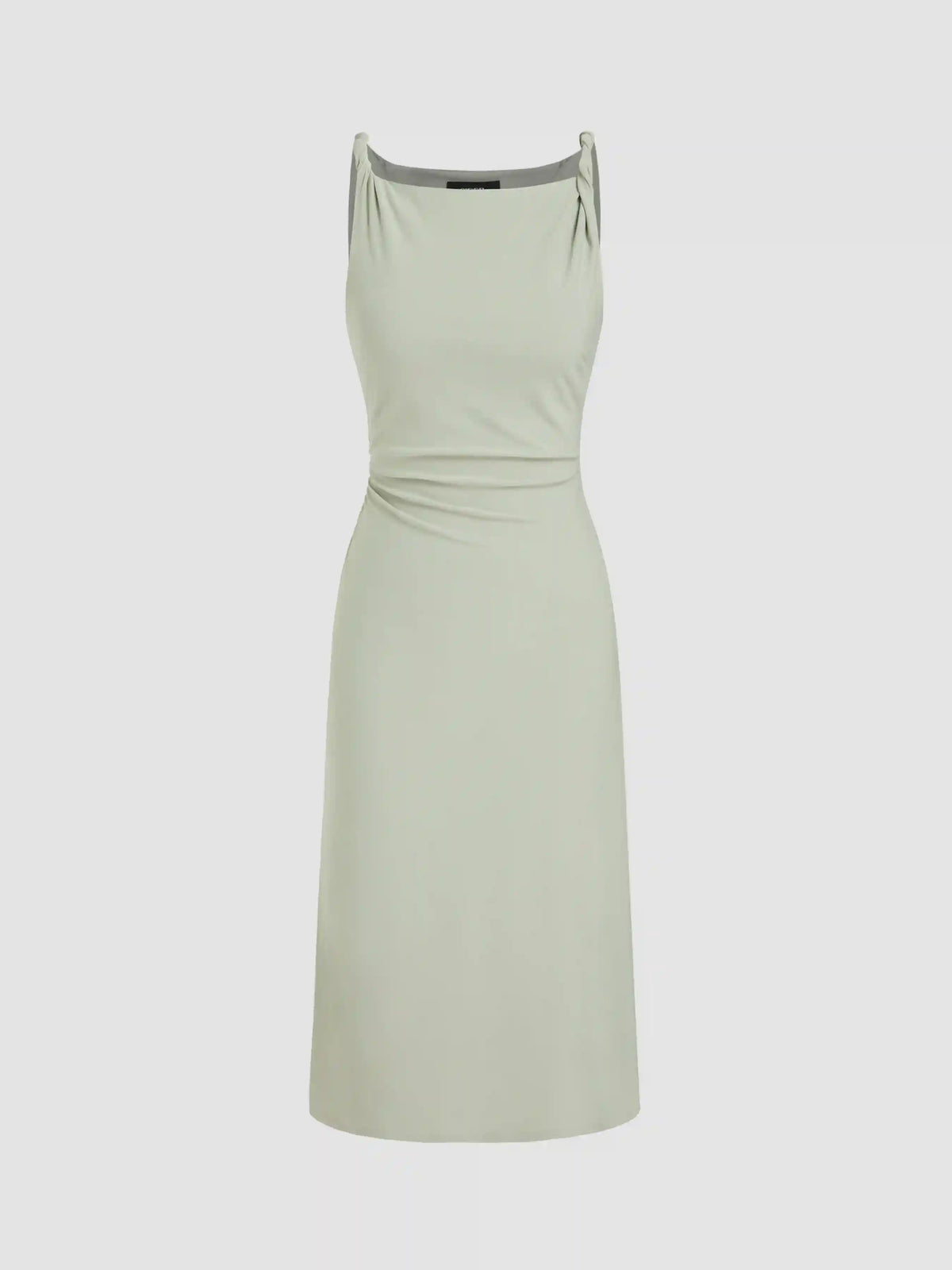 Boat Neck Twist Ruched Midi Dress