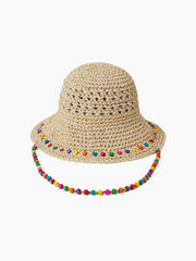 COLORFUL BEAD LACE-UP STRAW HAT
