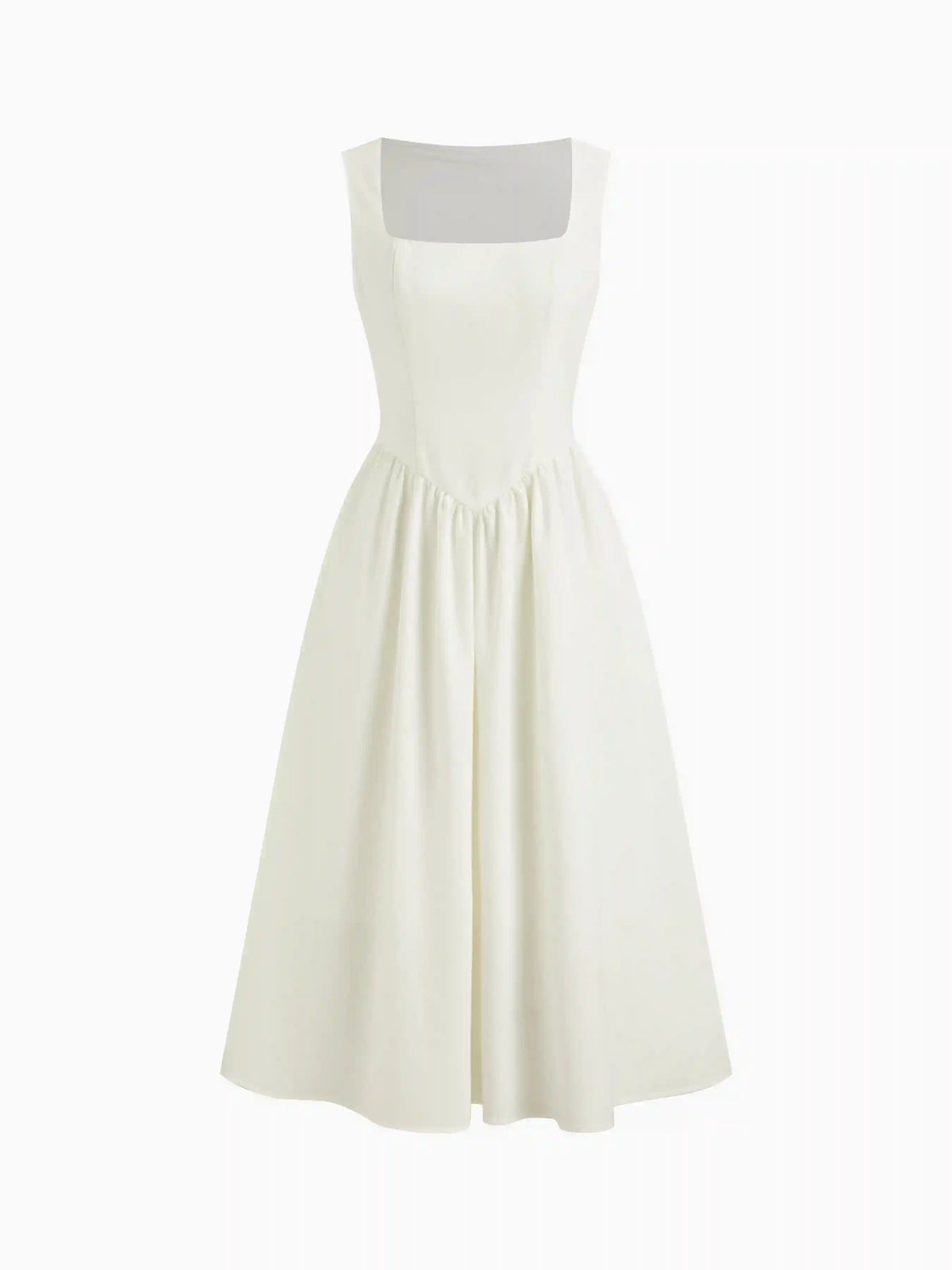 Linen-blend Square Neck Ruffle Midi Dress