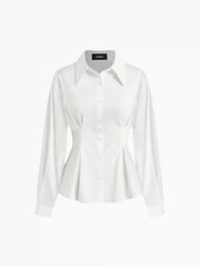 Cotton-blend Polo Stripe Waist-cinching Shirt