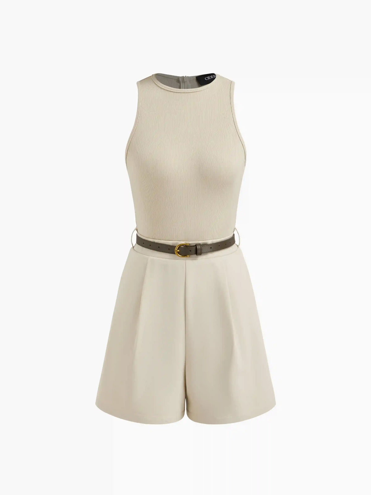 Round Neckline Pocket Romper With Belt