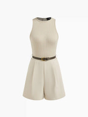 Round Neckline Pocket Romper With Belt