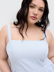 Cotton Square Neck Stripe Shirred Ruffle Midi Dress Curve & Plus