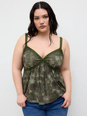 Mesh V-neck Aztec Lace Cami Top Curve & Plus