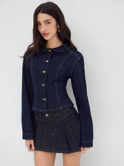 Denim Collar Cinched Waist Jacket