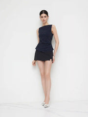Boat Neck Rhinestone Knotted Tank Top
