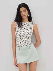 Boat Neck Polka Dot Ruched Bodysuit