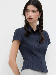 Collar Stripe Short Sleeve Shirt