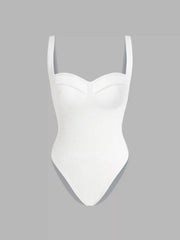 Shaping Sweetheart Neckline Texture Backless One Piece Swimsuit