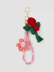 DOUBLE FLORAL WOVEN BAG CHARM