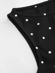 Cotton-blend Boat Neck Knotted Polka Dot Ruched Tank Top
