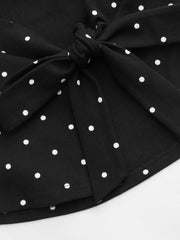 Cotton-blend Boat Neck Knotted Polka Dot Ruched Tank Top
