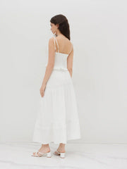 Cotton Mid Rise Embroidery Ruffle Maxi Skirt