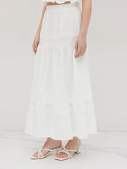 Cotton Mid Rise Embroidery Ruffle Maxi Skirt