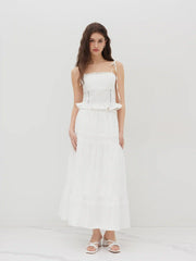 Cotton Mid Rise Embroidery Ruffle Maxi Skirt