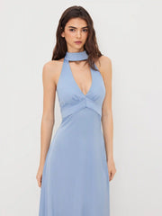 V-neck Halter Neckline Maxi Dress