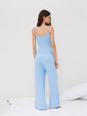 Built-in Bra U-neckline Cami Top & Mid Rise Wide Leg Trousers Loungewear Set