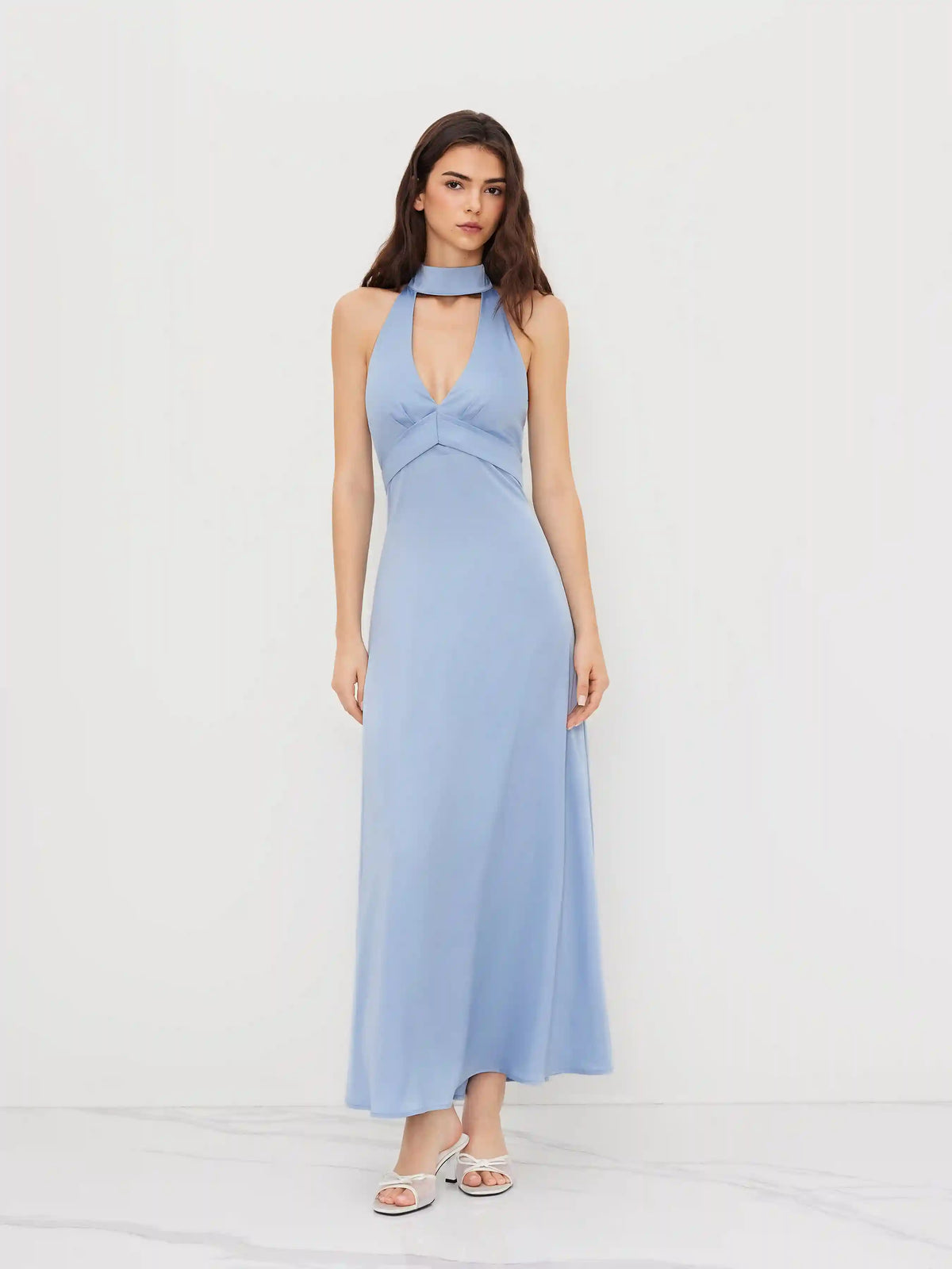 V-neck Halter Neckline Maxi Dress