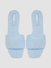TERRY CLOTH & FAUX LEATHER SQUARE TOE SLIPPERS