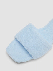 TERRY CLOTH & FAUX LEATHER SQUARE TOE SLIPPERS