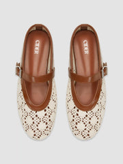 FLORAL WOVEN & FAUX LEATHER ADJUSTABLE STRAP FLATS