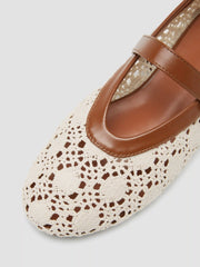 FLORAL WOVEN & FAUX LEATHER ADJUSTABLE STRAP FLATS