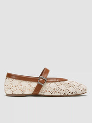 FLORAL WOVEN & FAUX LEATHER ADJUSTABLE STRAP FLATS