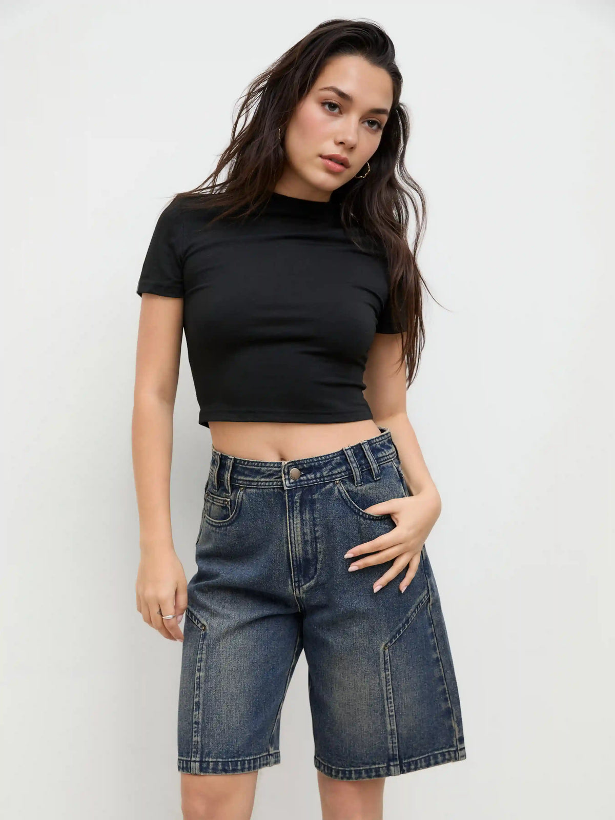 Cider Denim Mid Rise Pocket Bermuda Jorts
