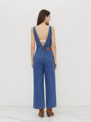 Cider Denim V-neck Button Pocket Wide Leg Jumpsuit