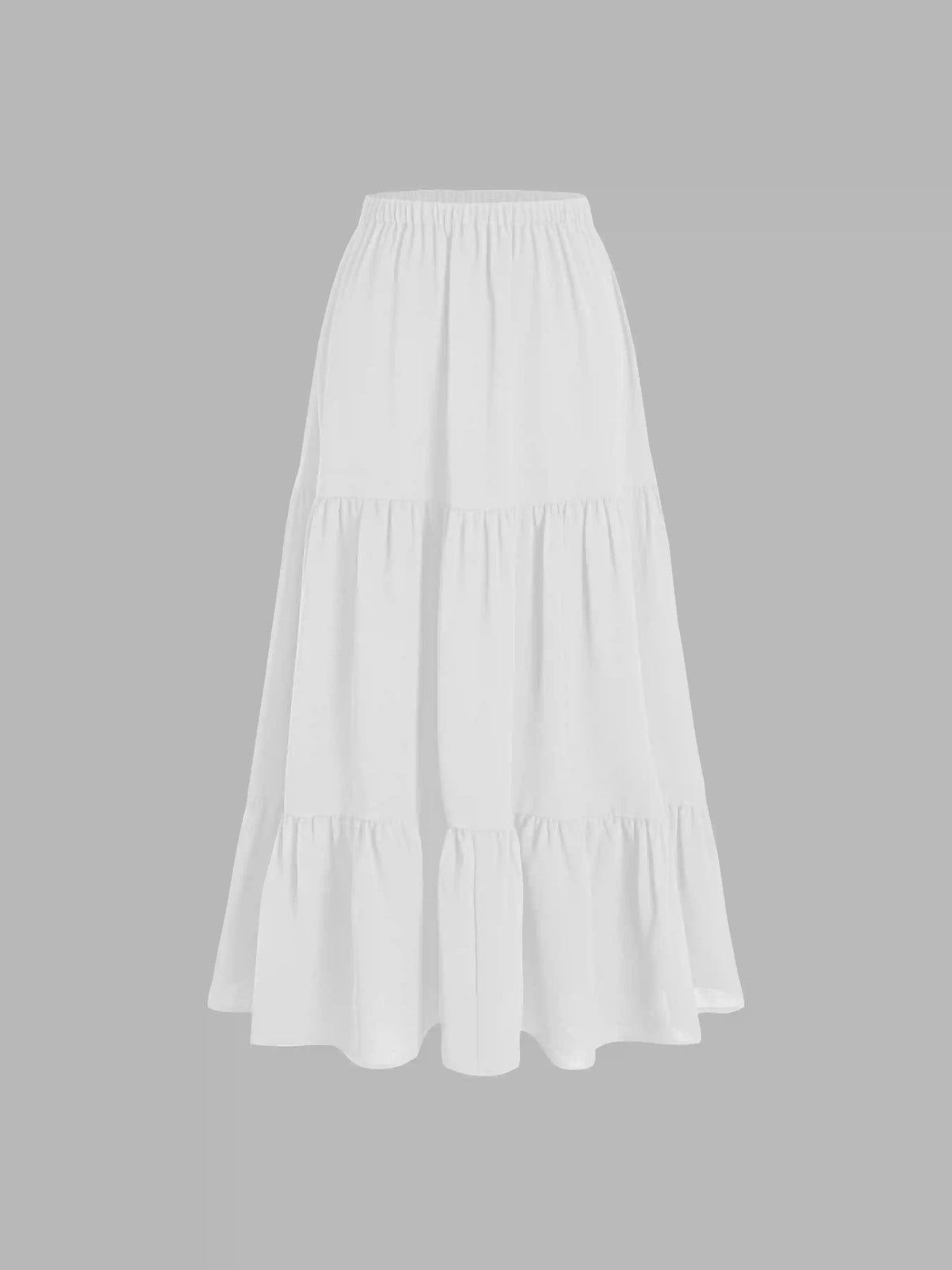 Petite Mid Rise Elastic Waist Ruffle Hem Tiered Maxi Skirt