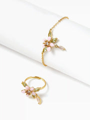 ZIRCON FLORAL & HEART RING & BRACELET SET