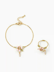 ZIRCON FLORAL & HEART RING & BRACELET SET