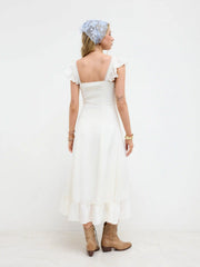 Sweetheart Neckline Applique Split Ruffle Hem Midi Dress
