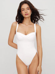 Shaping Sweetheart Neckline Texture Backless One Piece Swimsuit