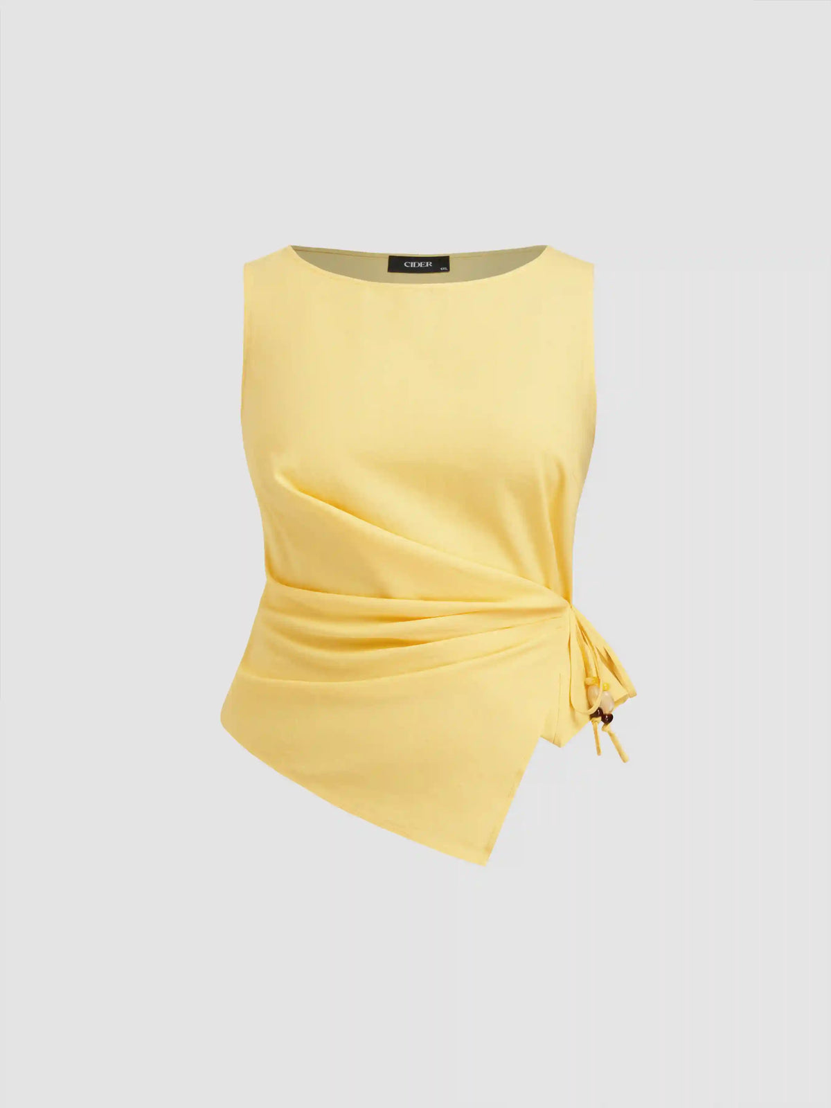 Linen-blend Beaded Knotted Ruched Tank Top Curve & Plus