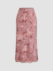 V-neck Floral Ruffle Cami Top & Mid Rise Maxi Skirt Set