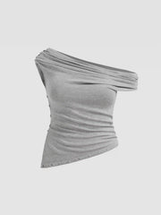 Multi-way Knit Asymmetrical Neck Button Ruched Tank Top Curve & Plus