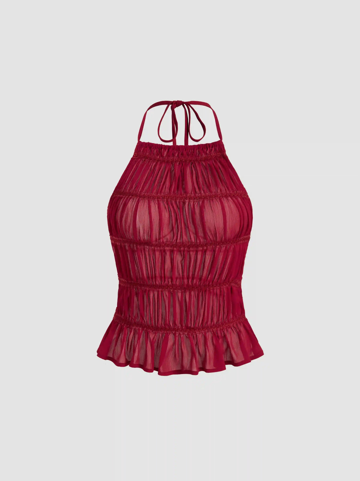 Chiffon Halter Neckline Knotted Ruched Backless Top