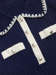 Knit Collar Contrasting Binding Mini Dress