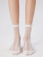 JACQUARD & LACE CREW SOCKS