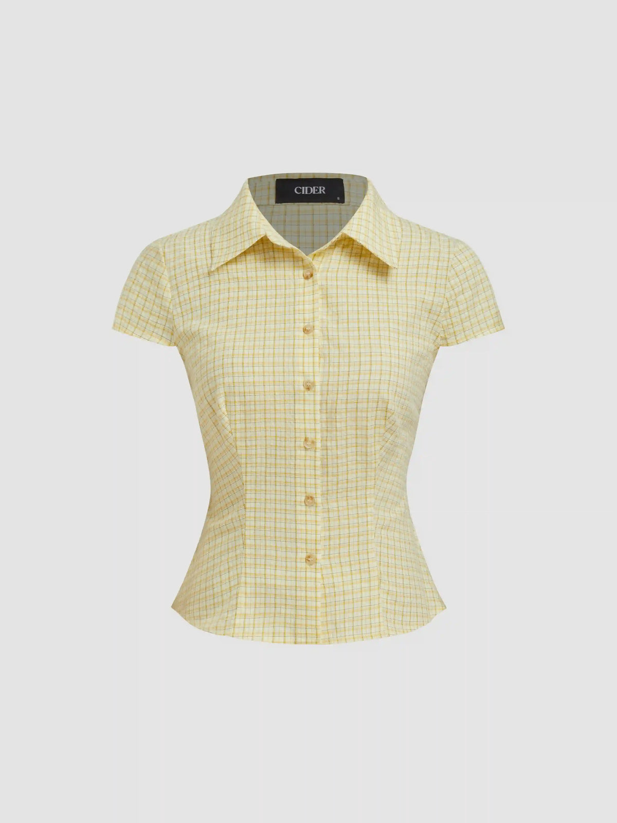 Cotton-blend Tartan Short Sleeve Gingham Blouse