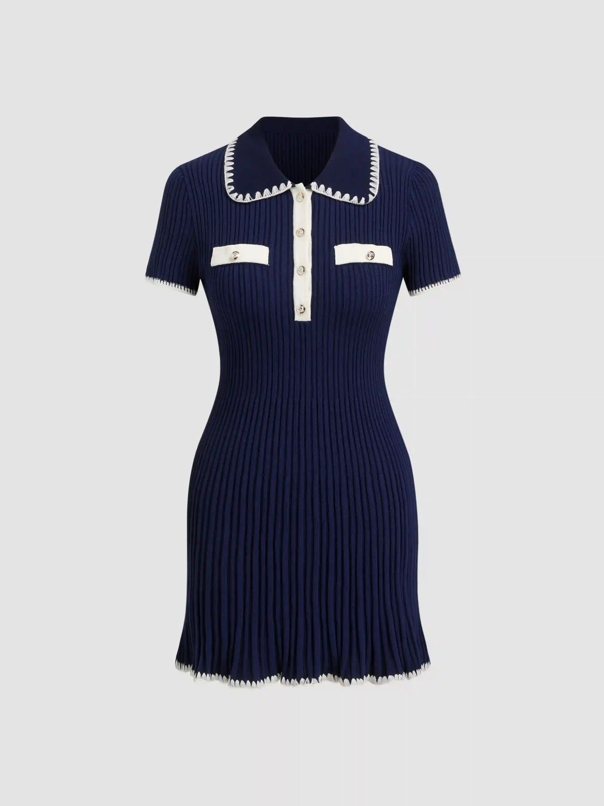 Knit Collar Contrasting Binding Mini Dress