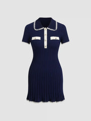 Knit Collar Contrasting Binding Mini Dress