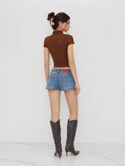 Stretch Cider Denim Low Rise Pocket Micro Shorts