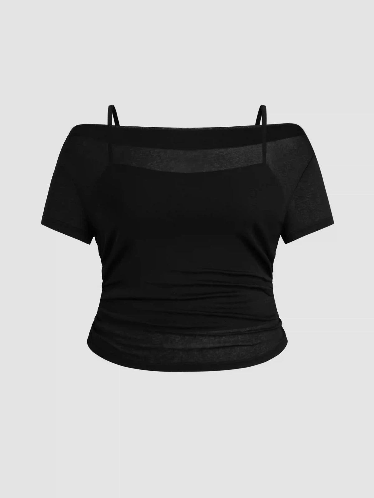 Off-shoulder Ruched Short Sleeve Tee & Cami Top Curve & Plus